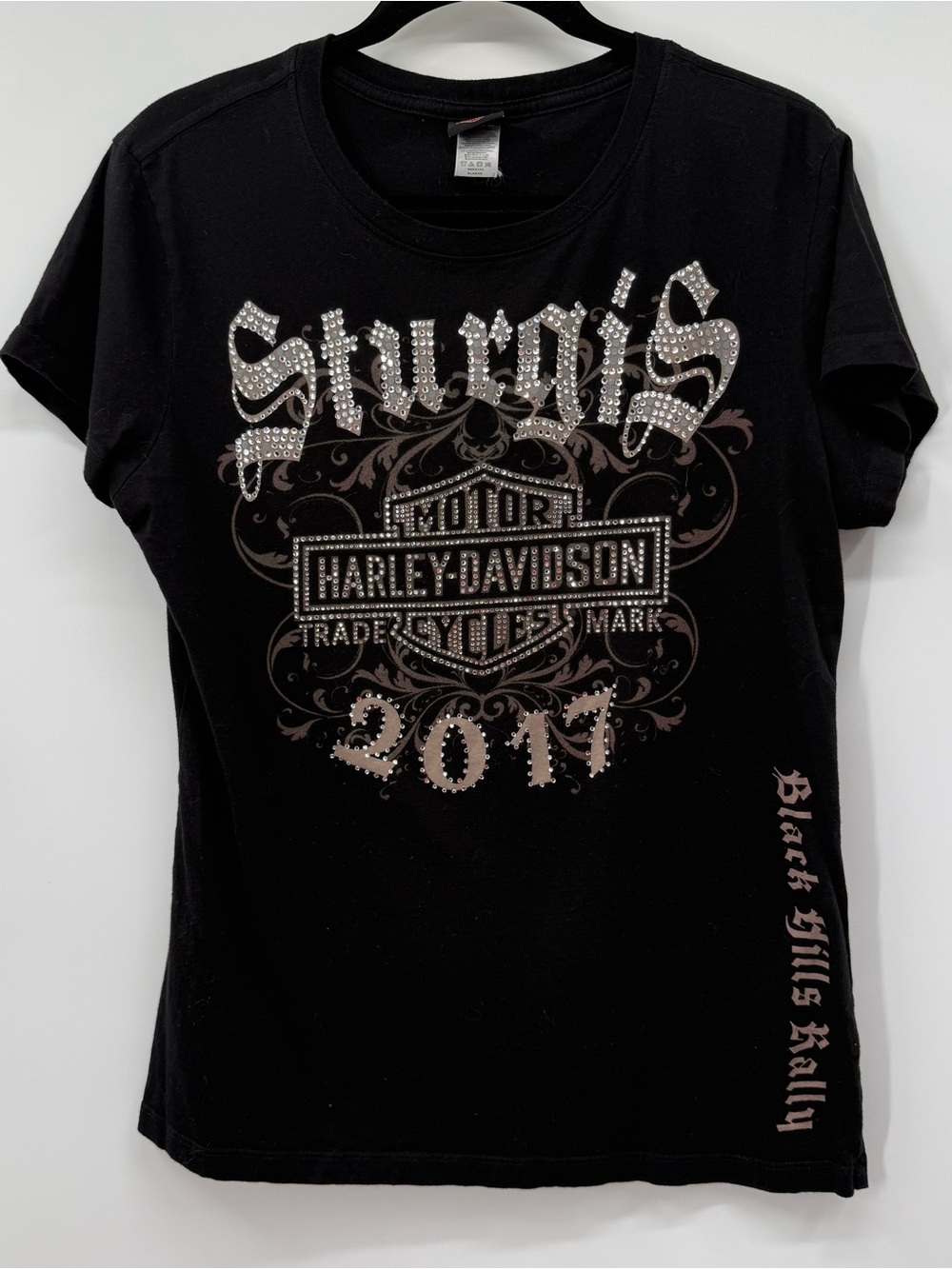 Harley-Davidson Black Studded Graphic Tee with Silver Accent